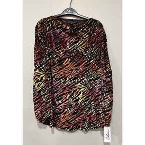 Calessa Women's NWT 1x Plus Size Multicolor Long Sleeve Shirt Blouse Top